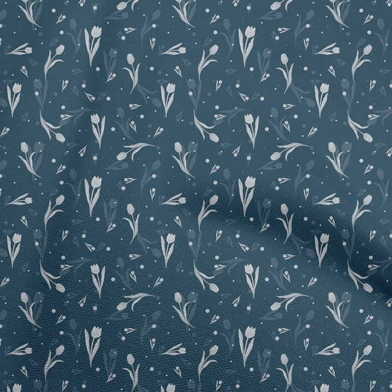 oneOone Cotton Poplin Teal Blue Fabric Florals Sewing Material Print Fabric By The Yard 56 Inch Wide