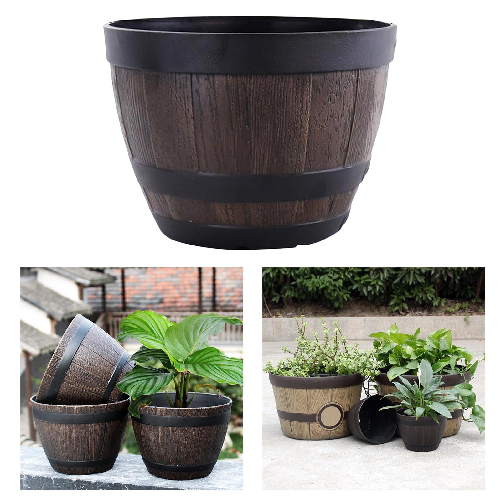 2x Resin Bucket Barrel Planters - Rustic Flower Planters Pots Boxes Container