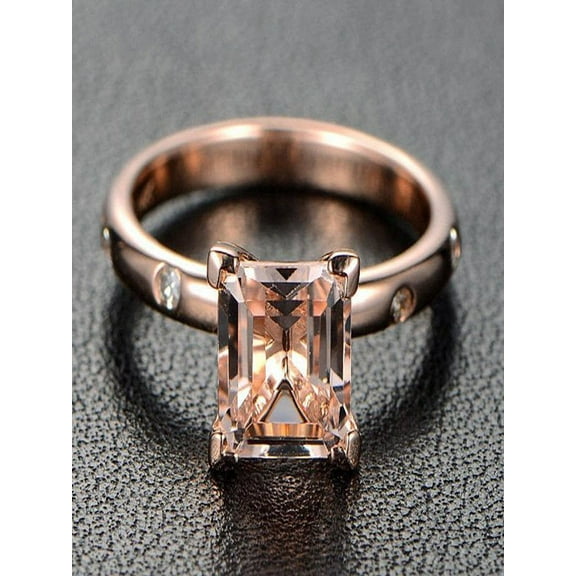1.10 Carat Peach Pink Morganite (princess cut Morganite) and Diamond Engagement Ring in 10k Rose Gold