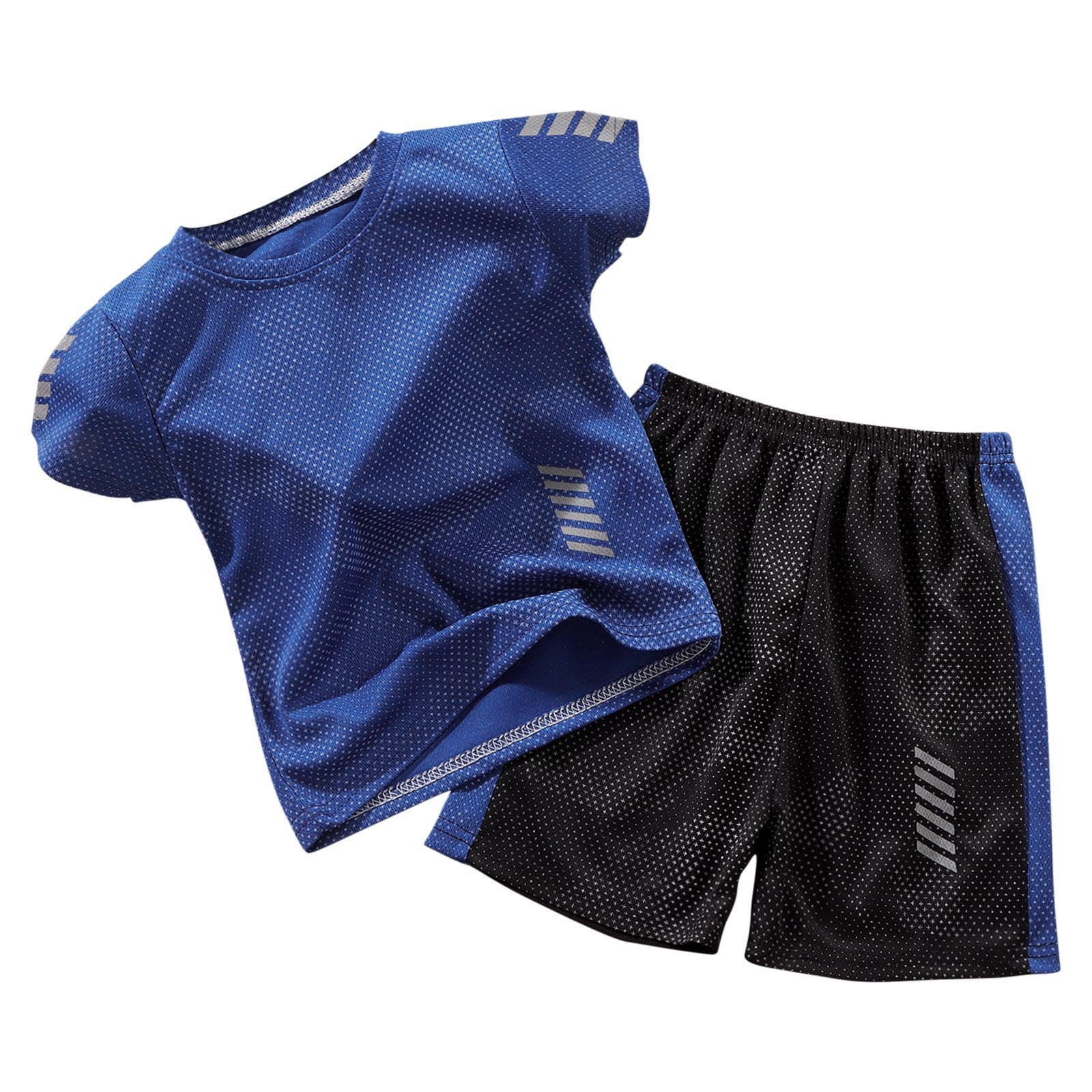 QTOCIO Toddler Girls Outfits, Kids Girl Clothes, Fashion Boy' Casual Short Sleeve Round Neck Collar Botton Short Pants Sports Suit, Blue, 9 Years