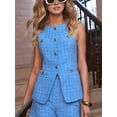 thumbnail image 5 of Women'S Two Piece Casual Suit Set Sleeveless Button Vest Shorts Office Business Suit Blue L, 5 of 8