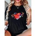 thumbnail image 1 of Women's Colorful Butterfly Heart Graphic Tee - Casual Crew Neck Short Sleeve T-Shirt, Stretchy & Machine Washable, Perfect for Summer, 1 of 6