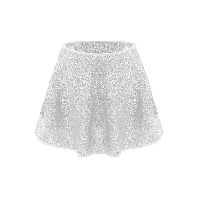 LiiYii Jupe Plissée de Danse Mode pour Filles avec Paillettes, Taille Extensible, Culotte Intégrée, Jupe-Short pour Costume Latin Sumba Romba Argent 4