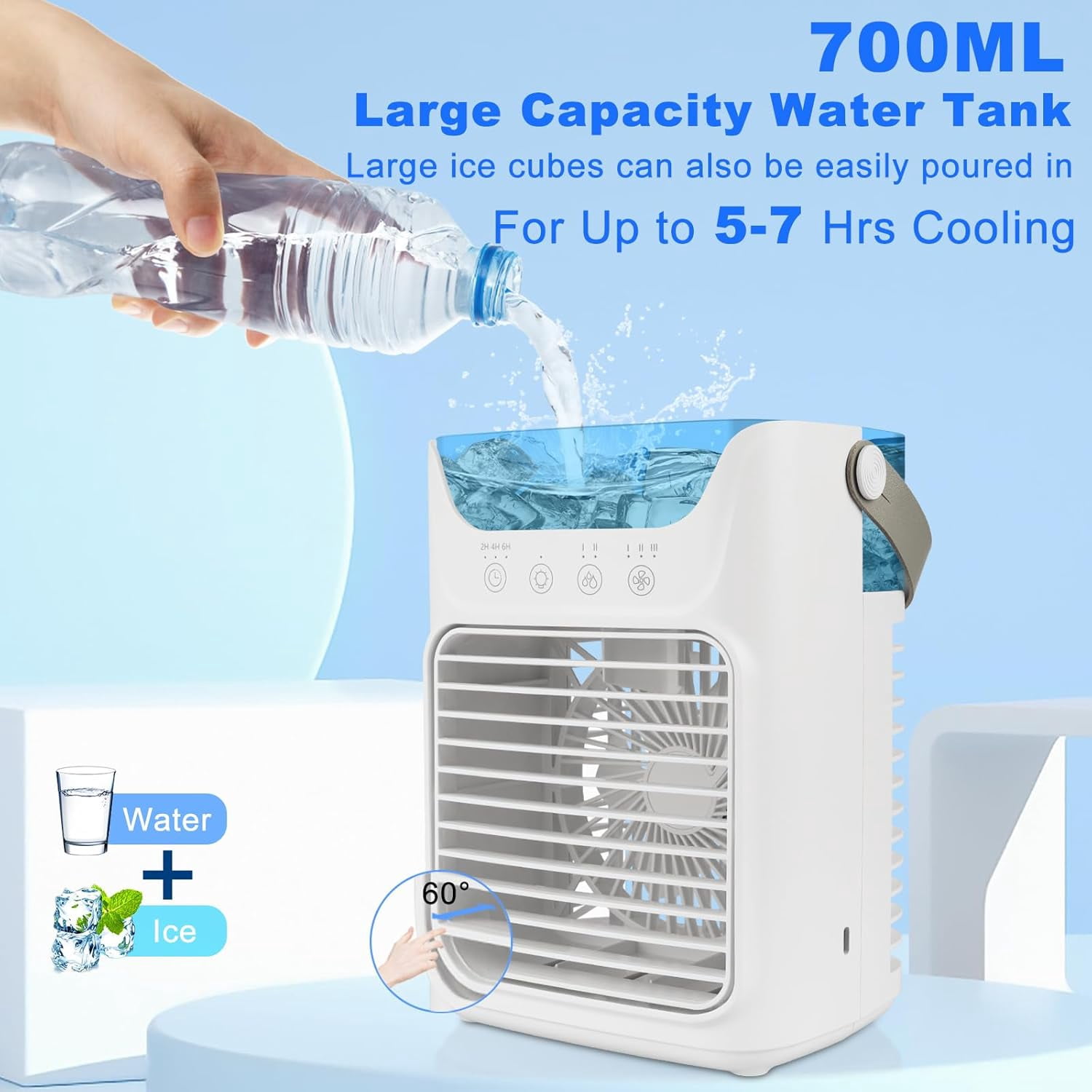 Flaremore Air Conditioner Portable, Personal Mini AC with 2 Gear Misting, 3 Speeds Wind & Timing, 7 Color Ambient Lights, 24oz Removable Water Tank for Bedroom Office Picnic