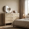thumbnail image 3 of 8-Drawer Rattan Dresser with Gold Handles, Woven Storage Chest of Drawers for Bedroom, Living Room, Entryway – Durable Engineered Wood Construction, Easy Assembly, Oak, 3 of 8