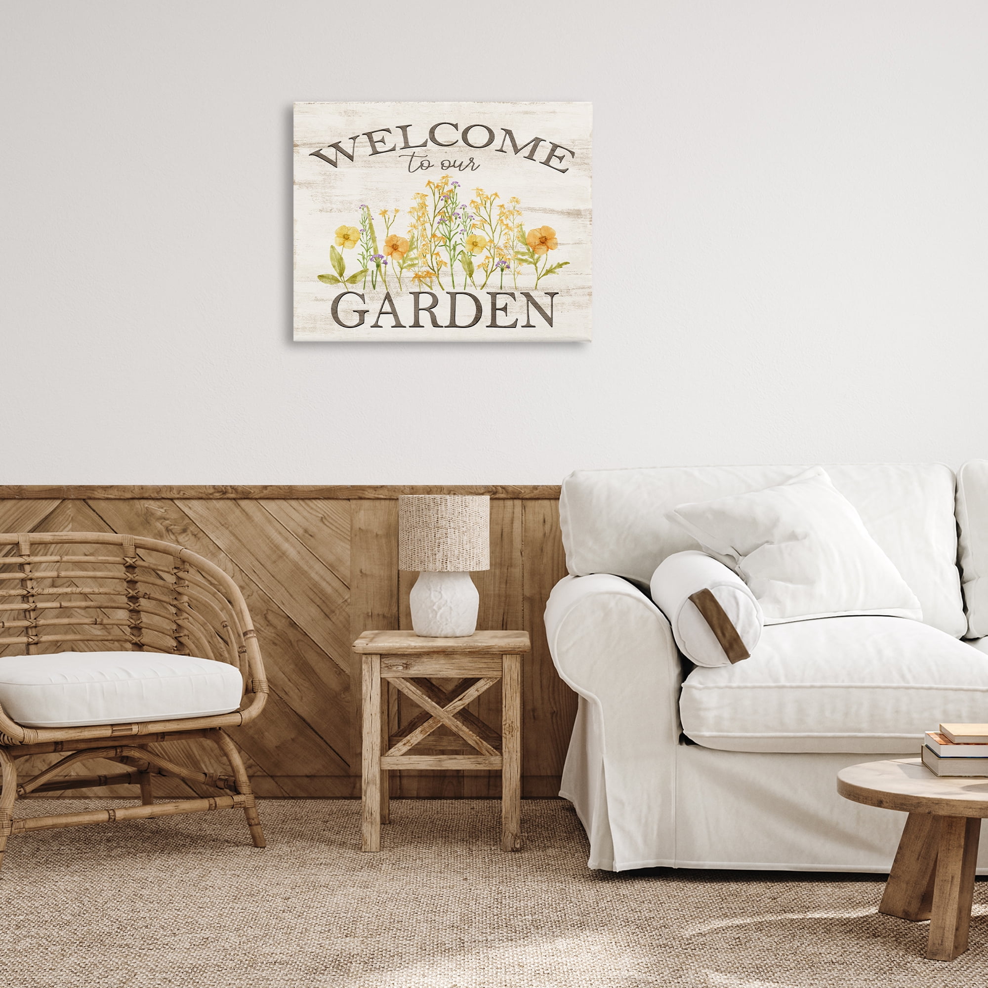 Stupell Industries Welcome To Our Garden Botanical & Floral Painting Gallery Wrapped Canvas Art Print Wall Art, 30 x 24