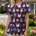 thumbnail image 5 of GEWSEY Easter Scrub Tops Women Plus Size Bunny Egg Print Scrubs Short Sleeve V Neck Holiday Nurse Uniforms with Pockets (Purple, S), 5 of 7