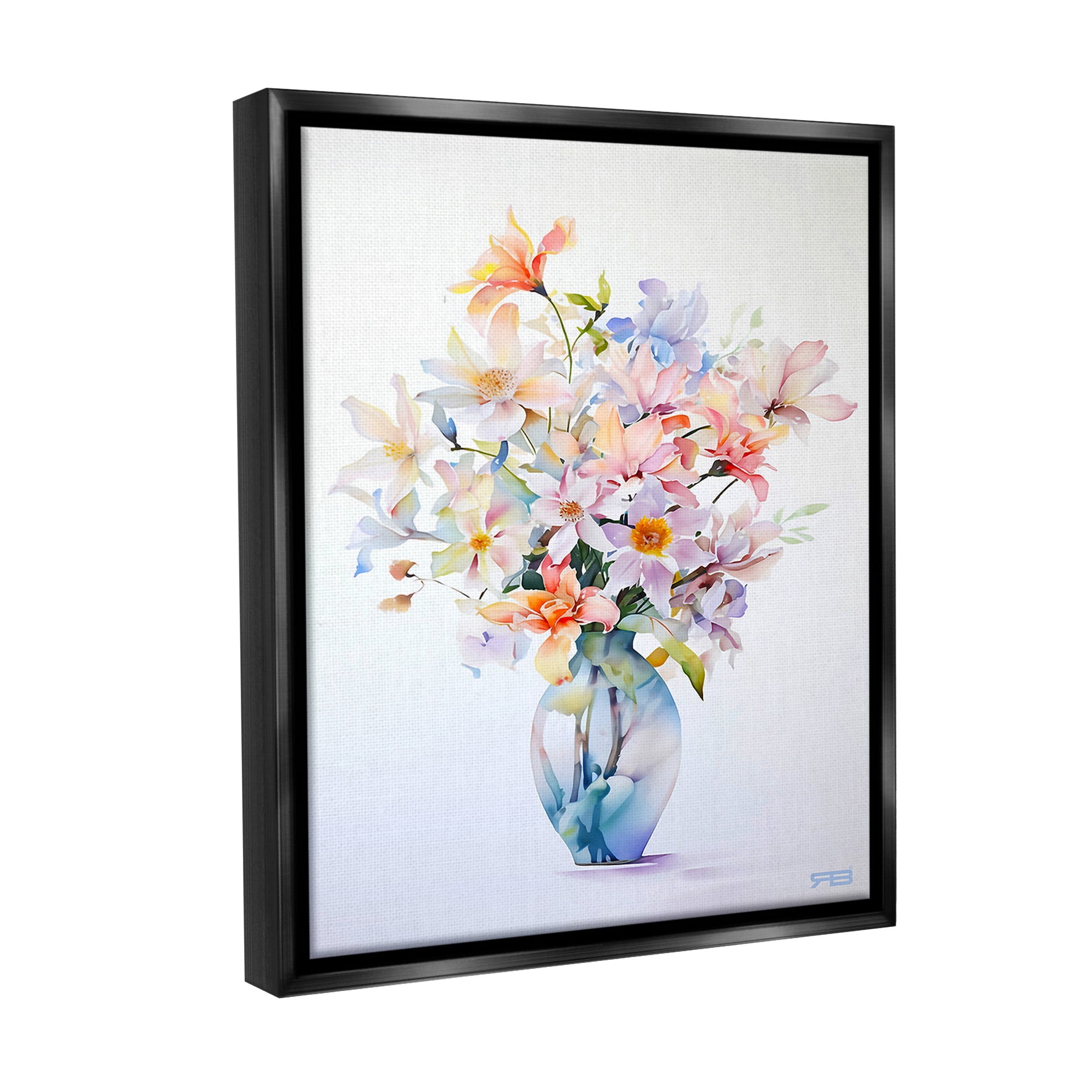 Stupell Industries Minimal Mixed Bouquet Botanical & Floral Painting Black Floater Framed Canvas Art Print Wall Art, 17 x 21