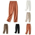 thumbnail image 2 of QATAINLAV Straight Trousers Womens Cotton Linen Comfy Beach Pants Summer Casual Button Elastic Waist Lounge Pants Basic Solid Color Pajama Bottoms with Pockets Lightening Sale Beige L, 2 of 9