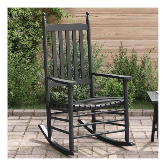 Black Rocking Chair, Solid Poplar Wood, Ergonomic Rocker, Indoor/Outdoor, 243 lbs Capacity