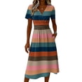 thumbnail image 5 of Minjewel Women's Striped Mini Dress with V-Neck Short Sleeve - Breton Summer Dress, Loose Flowy Beach Party Outfit, Comfy Vacation Top,Pink,XL, 5 of 6