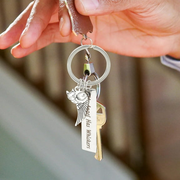 Homoyoyo 2Pcs Cat Memorial Pendants Silver Key Chain Cat Shape Decorative for Animal Lovers