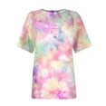 thumbnail image 5 of Hrsba Womens Summer Tops Swirl Print Patchwork Crew Neck Raglan Short Sleeve T Shirts Loose Cut Casual Blouses, 5 of 5