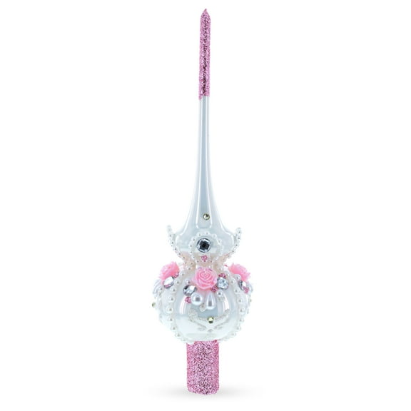 Dimensional Roses on Champagne Glass Christmas Tree Topper 11 Inches