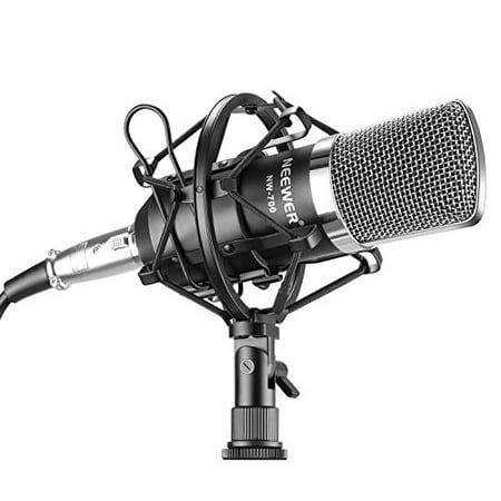 Neewer NW-700 Professional Studio Broadcasting & Recording Condenser Microphone Set Including: (1)NW-700 Condenser Microphone + (1)Metal Microphone Shock Mount + (1)Ball-type Anti-wind Foam Cap +