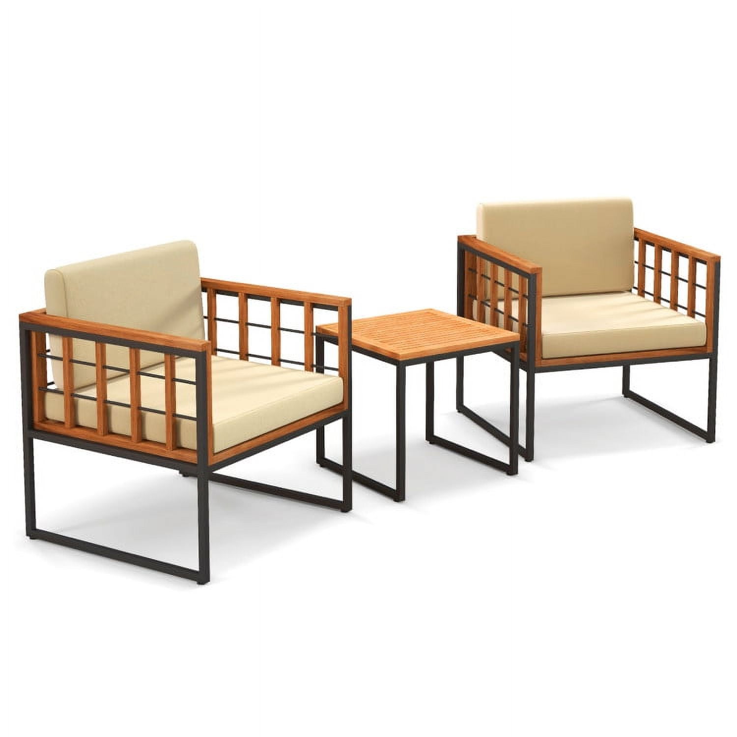 Aimee Lii 3 Pieces Patio Chair Set Acacia Wood Outdoor Sofa Set with Soft Cushions, Outdoor Patio Furniture Sets, Beige