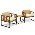 thumbnail image 6 of Resenkos 3 Pieces Patio Chair Set, Acacia Wood Outdoor Sofa Set, Small Patio Conversation Furniture Set with Soft Cushions-Beige, 6 of 7