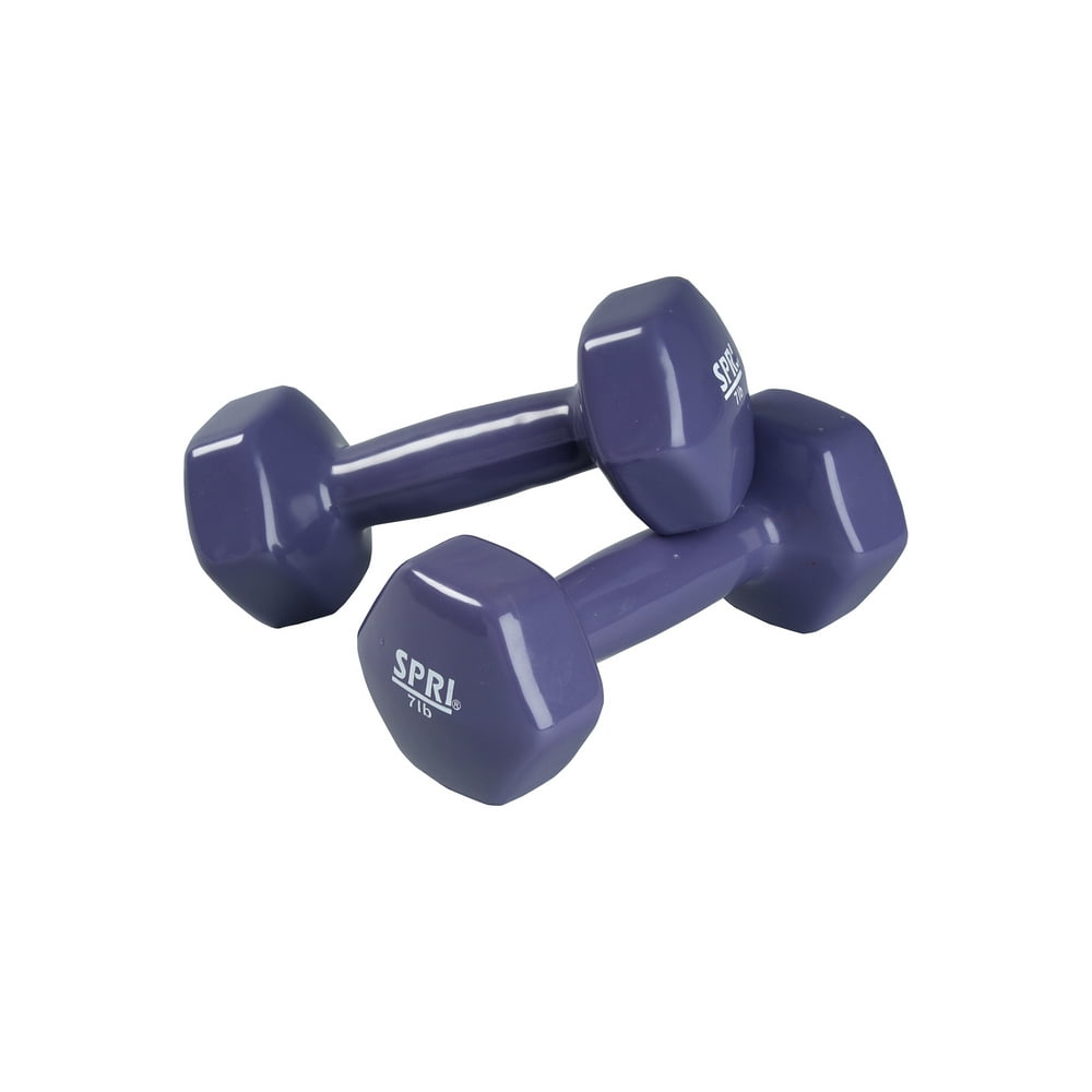 SPRI Deluxe Vinyl Dumbbells, 7 lb Pair, Purple