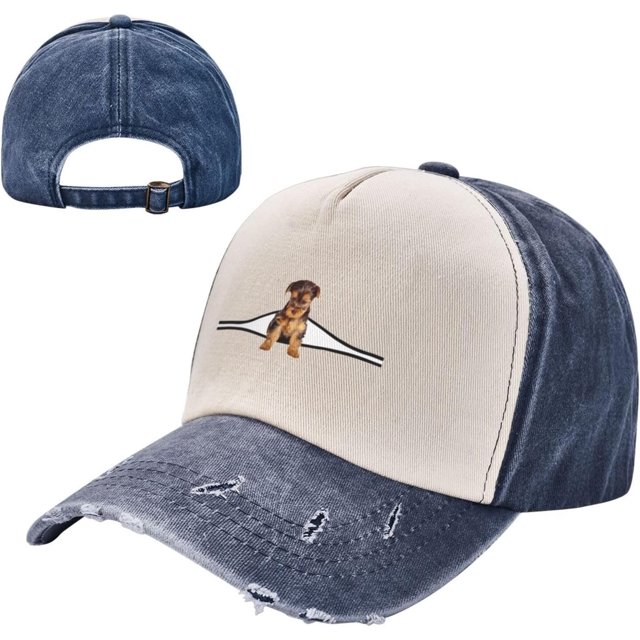 Interesting Yorkshire Terrier Vintage Baseball Cap, Cowboy Patchwork Wash Baseball Cap Adjustable Cotton Trucker Cap