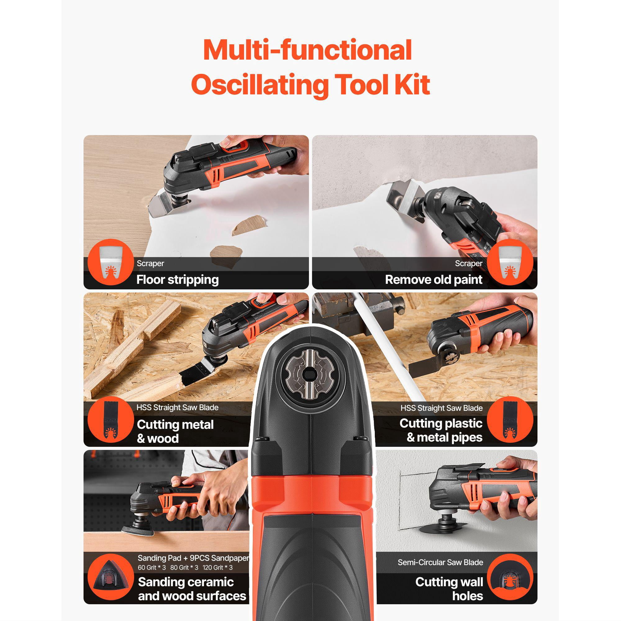 Multi Tool Reciprocating Saw 6 Speed 15000 22000 RPM 3.2 Degree Oscillation Angle 13 Saw Blades LED Light Tool Bag