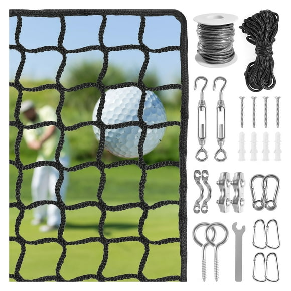 Red de práctica de golf Golf Net NQB de 3 x 9 m con kit para colgar y cuerda de nailon