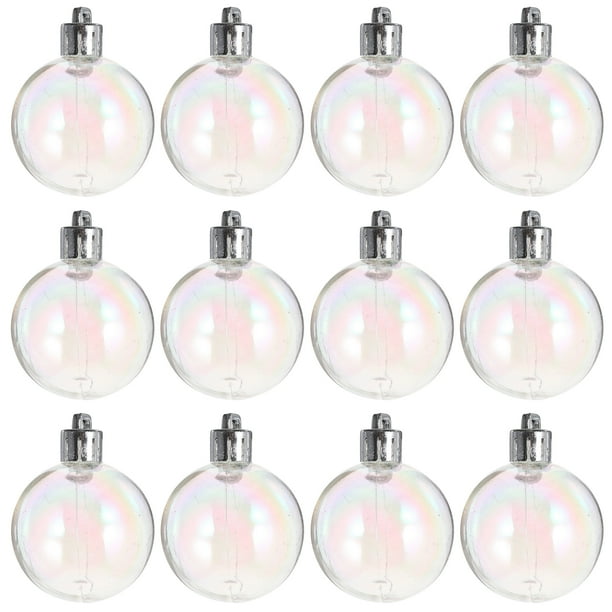 12 bolas transparentes decorativas navideñas con burbujas perladas de colores.