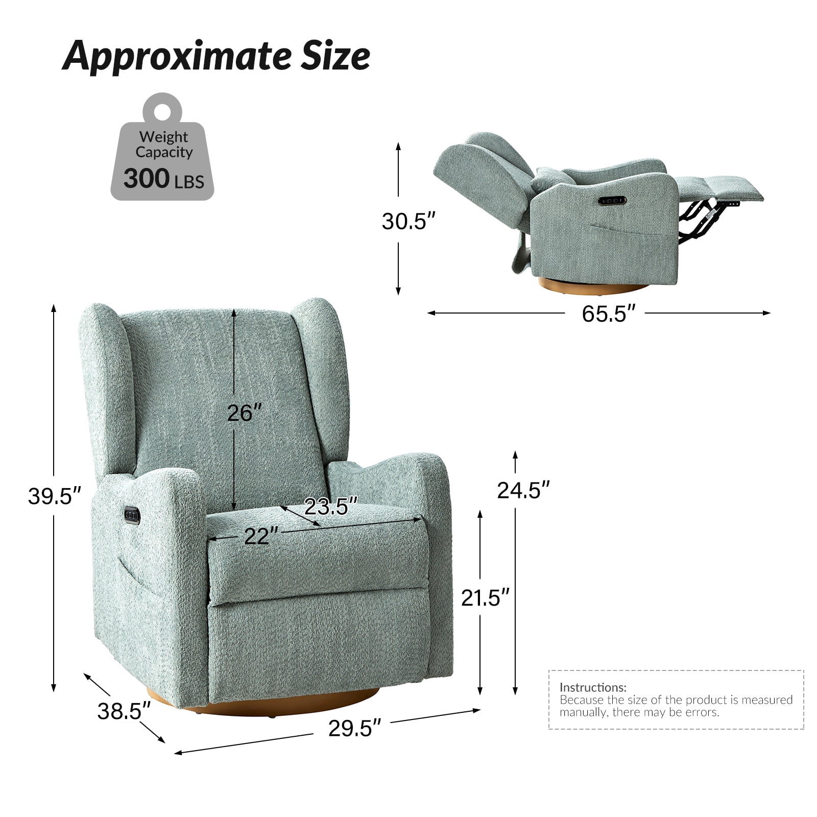 Tina's Home Electric Power Glider Swivel Nursery Recliner Chair Wingback with USB, Waterproof Stain-resistant for Baby Feeding & Living Room Sage