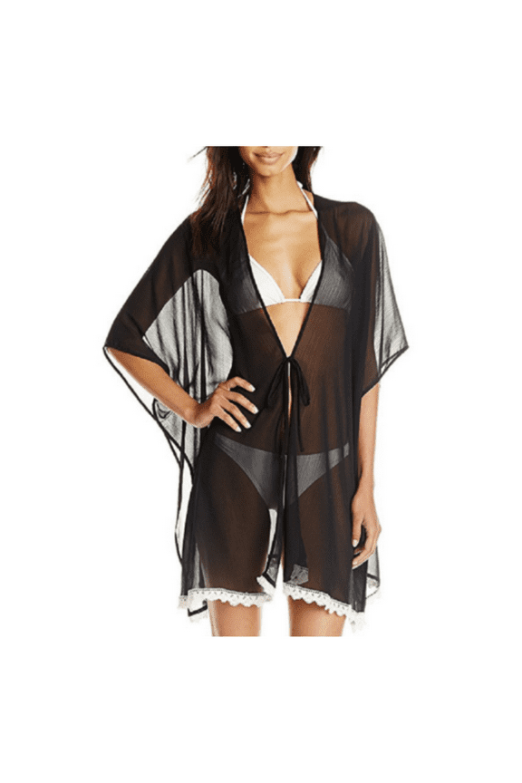 Women's Crochet Trim Kimono Swimsuit Cover Up, Size Small