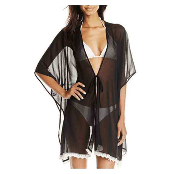 Jessica Simpson Women's Crochet Trim Kimono Swimsuit Cover Up, Size Small
