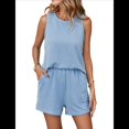 thumbnail image 1 of Conjunto de Dos Piezas de Verano para Mujer, Pantalones Cortos A Juego, Ropa de Estar por Casa con Bolsillos. Azul L, 1 of 10