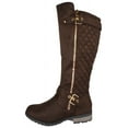 thumbnail image 2 of Forever Women Small Block Heel Knee High Boots Side Zipper Buckled Quilted Knitted Stitching MANGO-23 Dark Brown Suede 8.5, 2 of 4