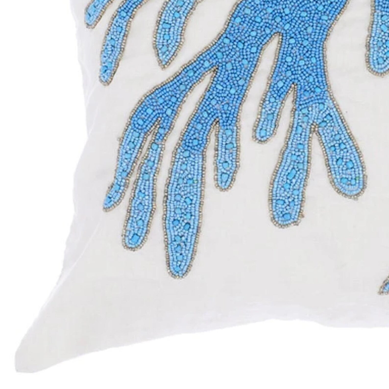 Throw Pillow Cover, Throw Pillow Cover For Couch, Aqua Blue 18x18 inch (45x45 cm) Beaded Coral Decorative Pillow Covers, Beach Style, Sea Creatures Pattern - Coral Treasure