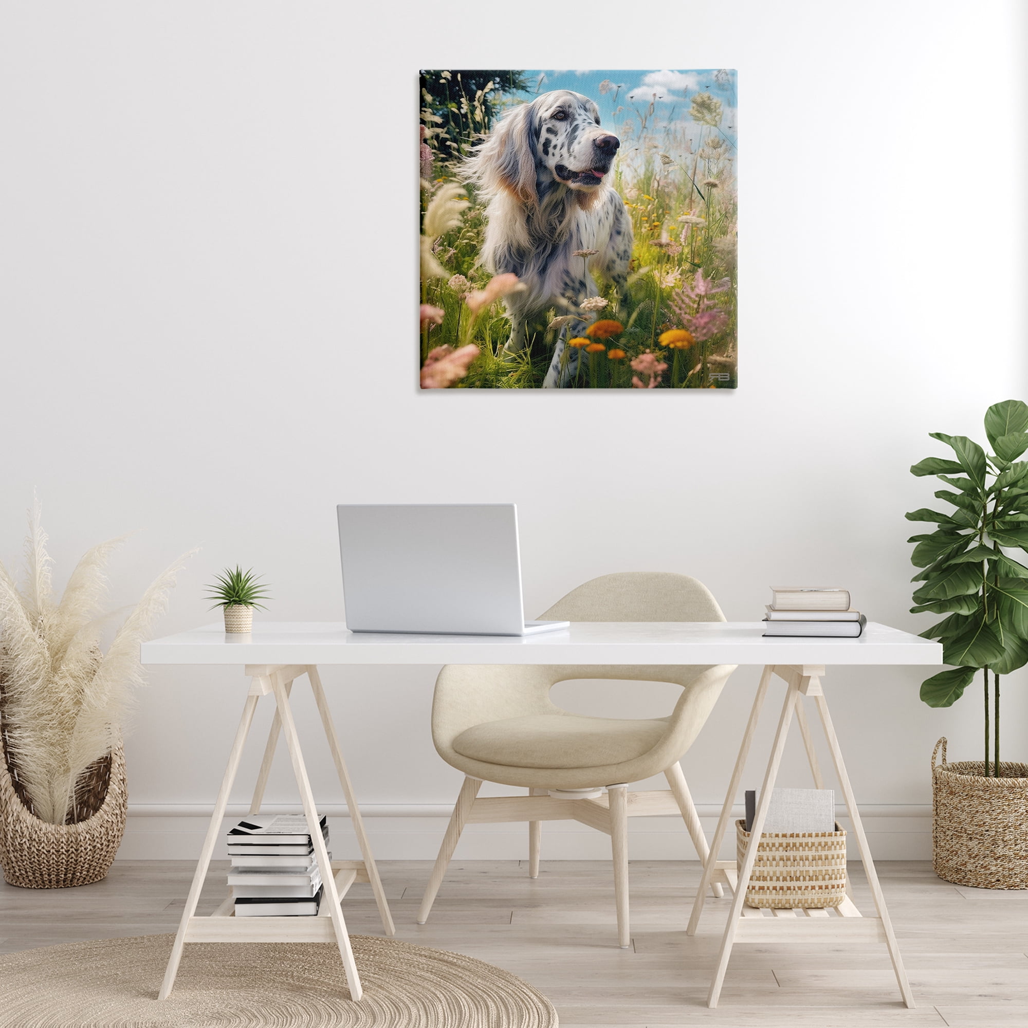 Stupell Industries Happy Dog Among Flowers Landscape Painting Gallery Wrapped Canvas Art Print Wall Art, 30 x 30