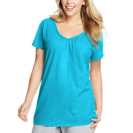 Maternity Shirred V-neck Tops - Women's Plus-Size Slub Shirred V-Neck