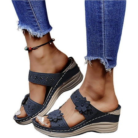 

Sandals Women Fashion Floral Hollow-Out Orthopedic Flip Flops Arch Support Slippers Comfy Roman Open Toe Sandal