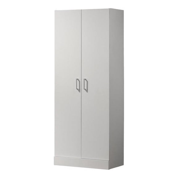 Benjara 60" Double Door Tall Storage Cabinet with 3 Inner Shelves- Modern White