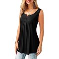 thumbnail image 3 of JustVH Blouse Décontractée Unie Henley Col en V pour Femmes Tunique Plissée à Boutons, 3 of 4