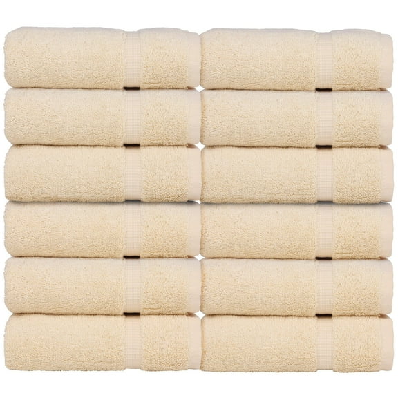 Luxury Hotel & Spa Towel 100% Genuine Turkish Cotton Wash Cloths - Beige - Dobby Border - Set of 12