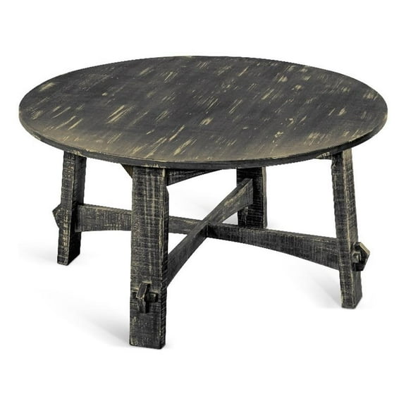 Pemberly Row Farmhouse Mahogany Wood Coffee Table in Black Sand