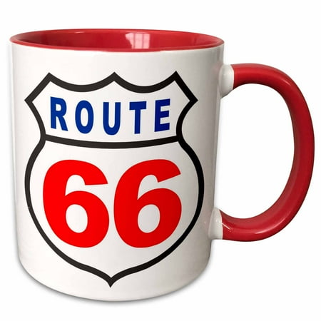 

3dRose Red White and Blue Route 66 - Two Tone Red Mug 11-ounce