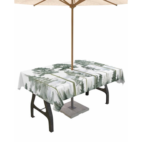 Fsddascl Green Botanical Outdoor Tablecloth - 60x102 Inch Rectangle Dining Table Cover, Watercolor Tree Waterproof Outdoor Table Cloth with Umbrella Hole & Zipper for Picnic/Patio/Party