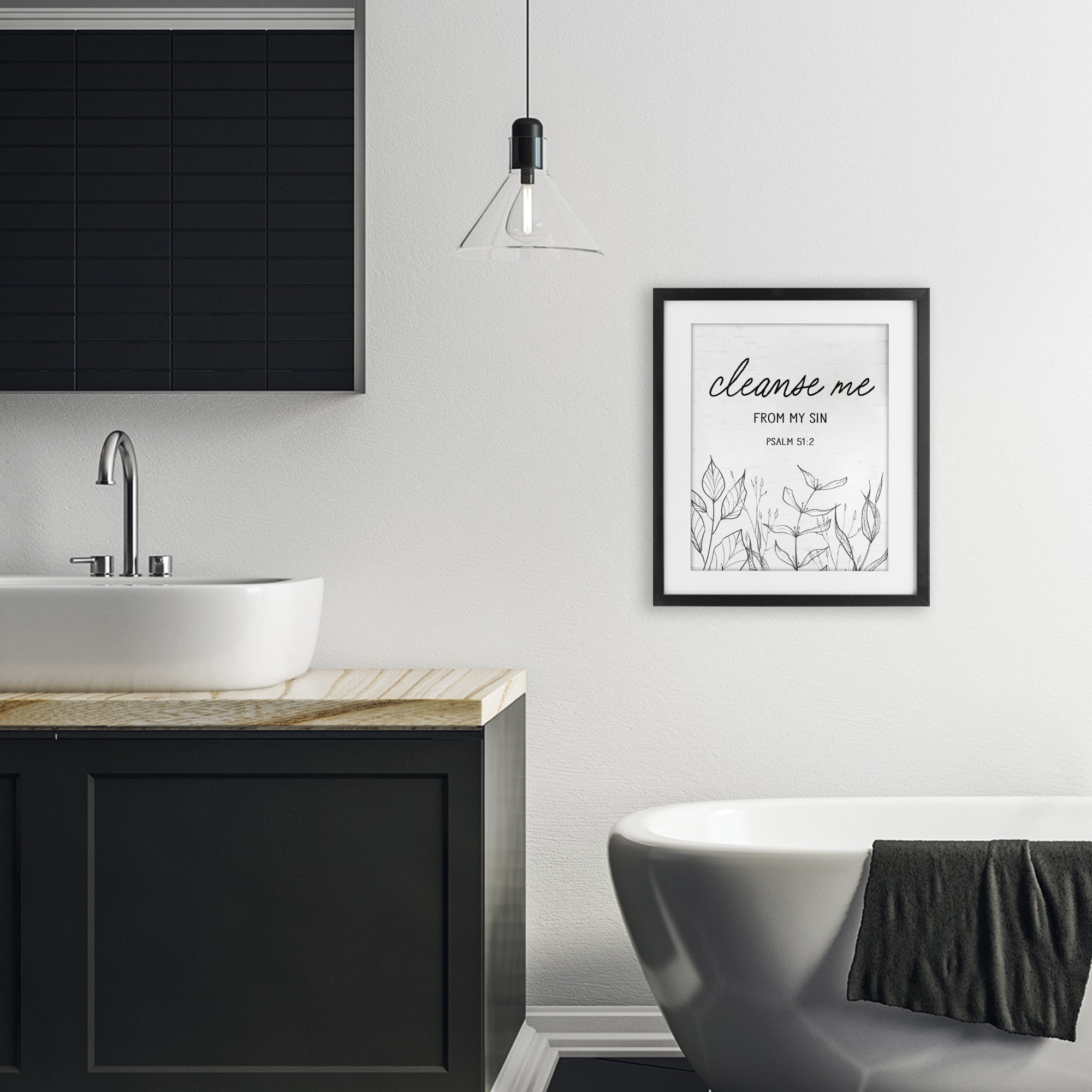 Cleanse Me From Sin Black Framed Print Under Glass, design by Lettered and Lined