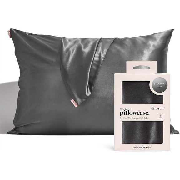 Kitsch Satin Pillowcase, Classic, 600 Thread Count, Charcoal, Queen