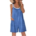 thumbnail image 6 of YTCAMLO Cotton Overalls for Women Beach Boho Casual Ruched Crew Neck Baggy Shorts Rompers with Pockets Stretchy One Piece Jumpsuits, Blue1 M, 6 of 6
