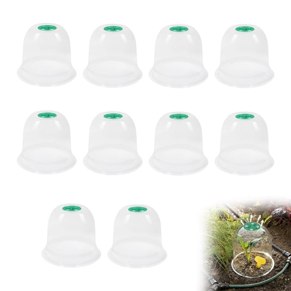 Virenlux 10 Pack Garden Cloche Clear Bell Covers Outdoor Reusable PVC Adjustable Vent Frost Pest Weather Protection Humidity Domes Plastic Dome 10 x 8 Inch for Plants Seed Starting Mini Greenhouse