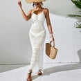 thumbnail image 4 of Womens Sexy Solid Color Knitted V-Neck Halter Maxi Dress Slim Fit Bodycon Beach Vacation Dress with Fringe Tassel Detail, 4 of 5