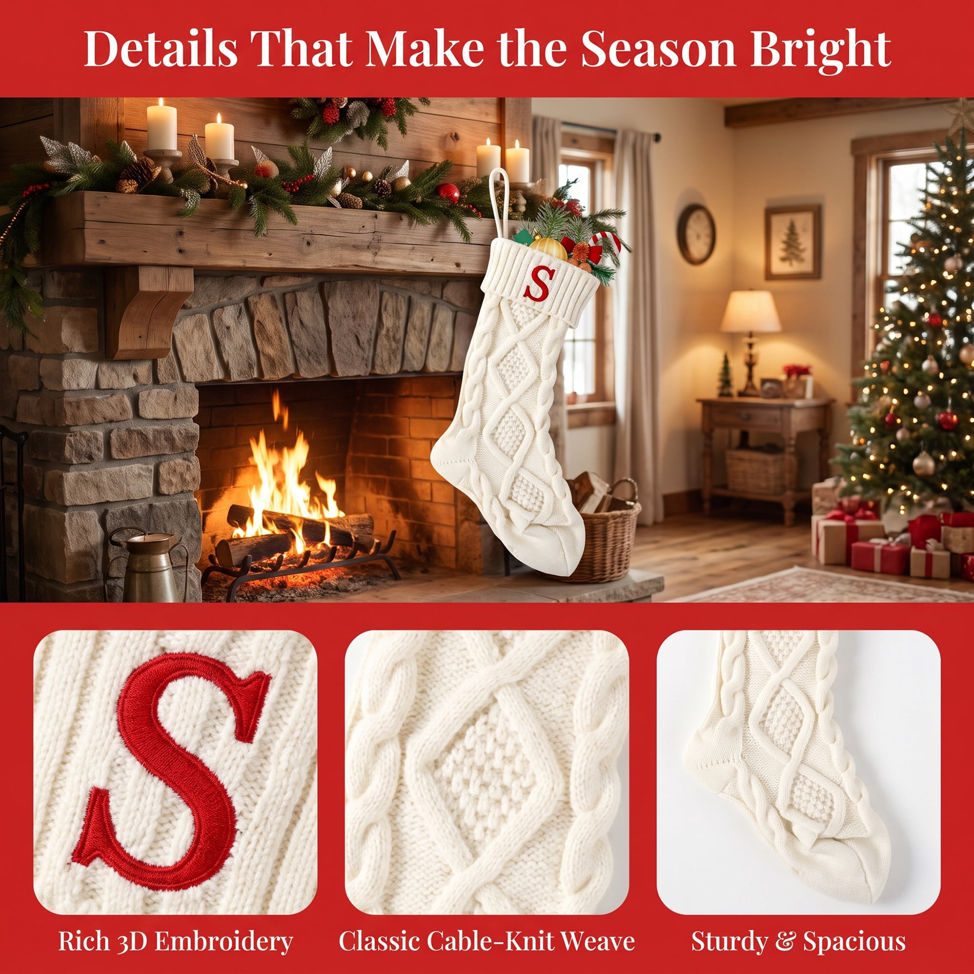 Unique Bargains Canine Bone Christmas Stocking Luxury Puppy Holiday Keepsake Sack Letter S 17"