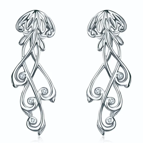 925 Sterling Silver Jellyfish Zirconia Earring White Gold Plated Earrings for Women