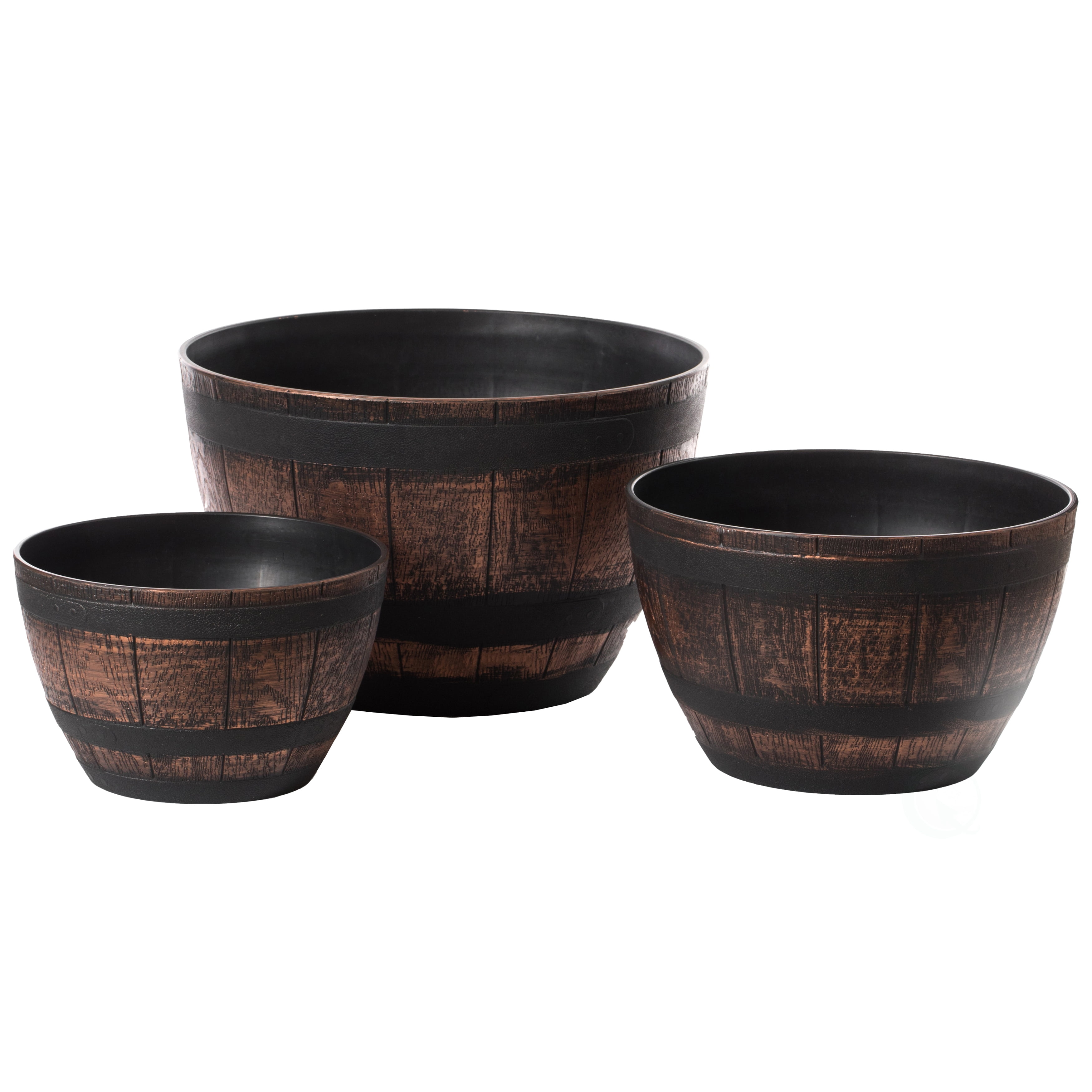 Brown Outdoor Rustic Half Barrel Flower Garden Planter Bowl, Plastic