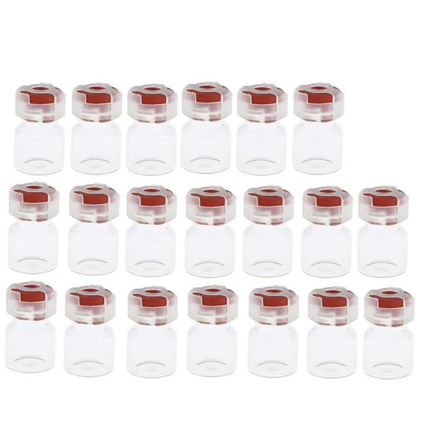 20 unidades de frascos, ampollas, frascos y viales de muestra vacíos. Tapas rojo vino
